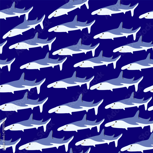 seamless pattern with flat cartoon shark in vector. predatory fish for prints and design.Template for design, print, background, packaging, book, wrapping paper, fabric