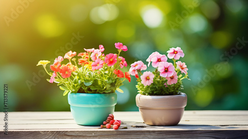 Garden pots with flowers