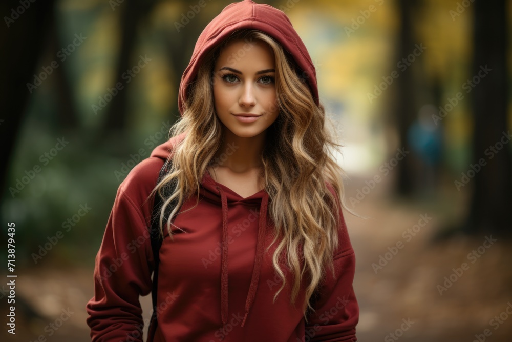 Autumnal Portrait of Woman in Hoodie Outdoors Autumnal Portrait of Woman in Hoodie Outdoors