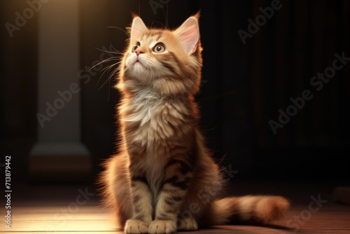 Curious Kitten Gazing Upward in Warm Light