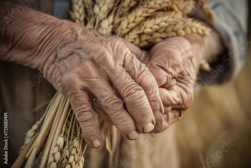 The Hands of Time: Elderly Farmer Holding Wheat