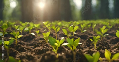 tree seedlings growing in the ground, protecting the environment, ecology concept, earth day	