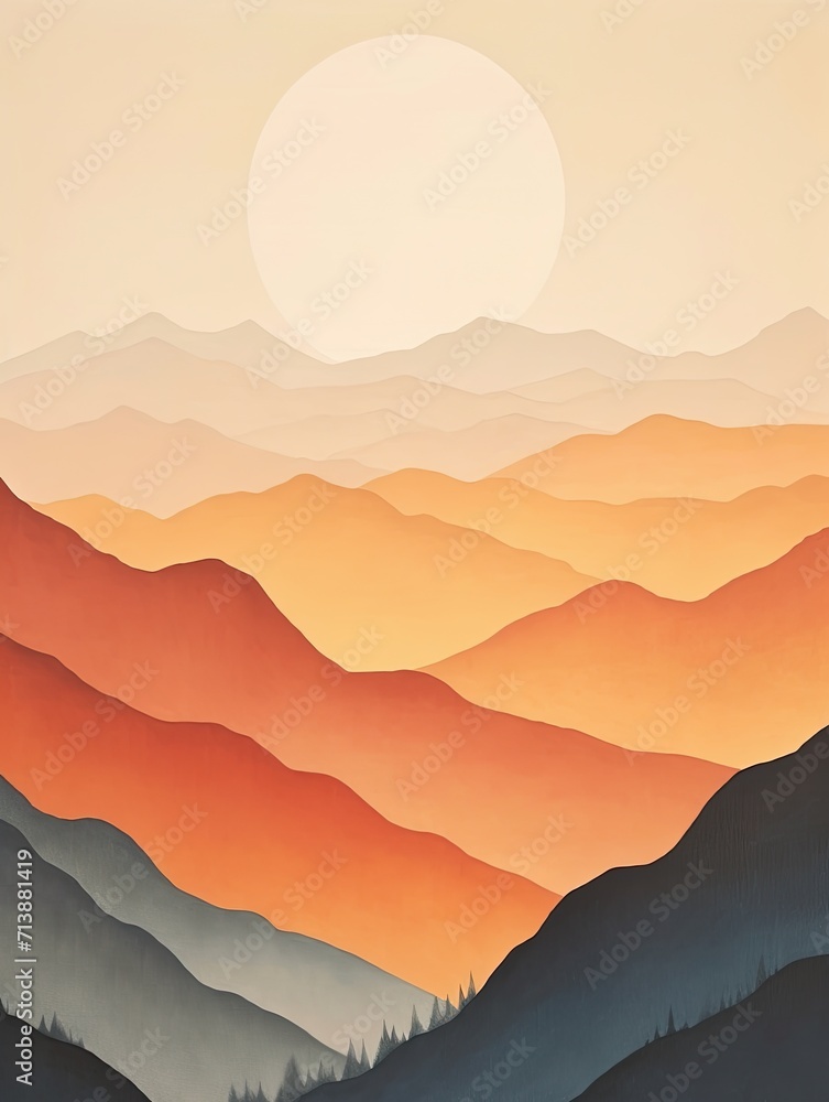 Minimalist Mountain Landscapes: Vintage Peaks and Tranquil Pass