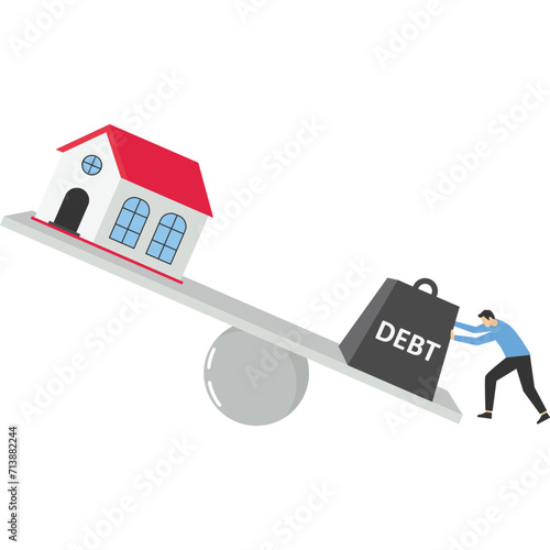 Foreclosure house big debt loan, Vector illustration in flat style

