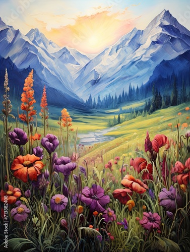 Mystical Alpine Journey: Highland Hues in Field Painting Art