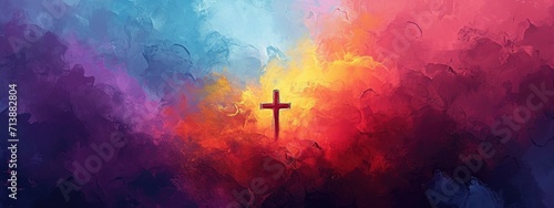 Canvas Print Cross of Jesus Christ on a colorful watercolor background