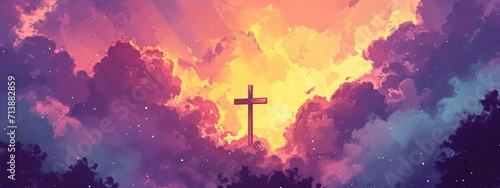 Cross of Jesus Christ in the sky. Illustration for religious design photo