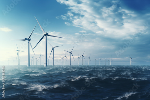 Wind turbines in the sea. Generative ai