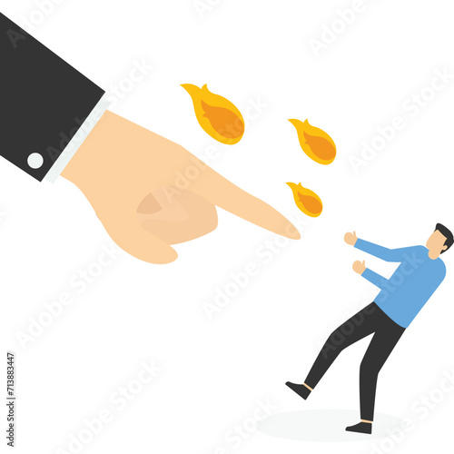 Angry boss arrested employee to scold him, Vector illustration in flat style


