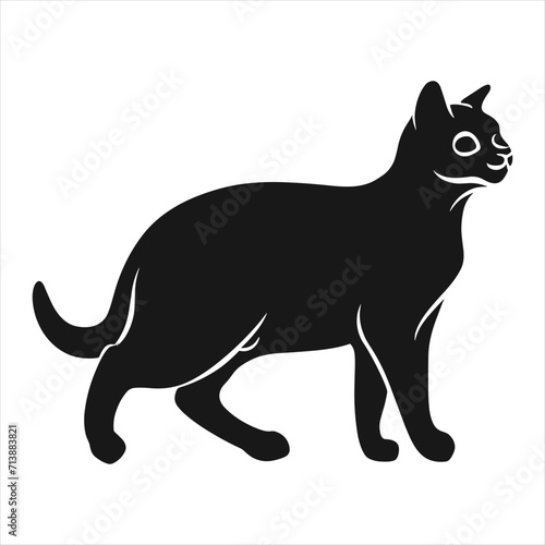 black silhouette of a  cat with thick outline side view isolated