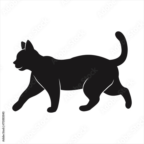 black silhouette of a  cat with thick outline side view isolated