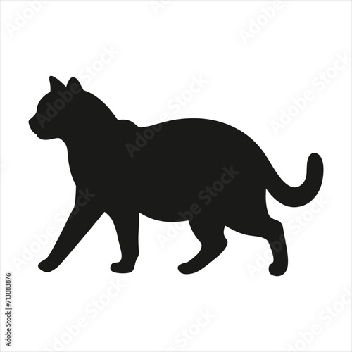black silhouette of a  cat with thick outline side view isolated © MdJahangirAlom