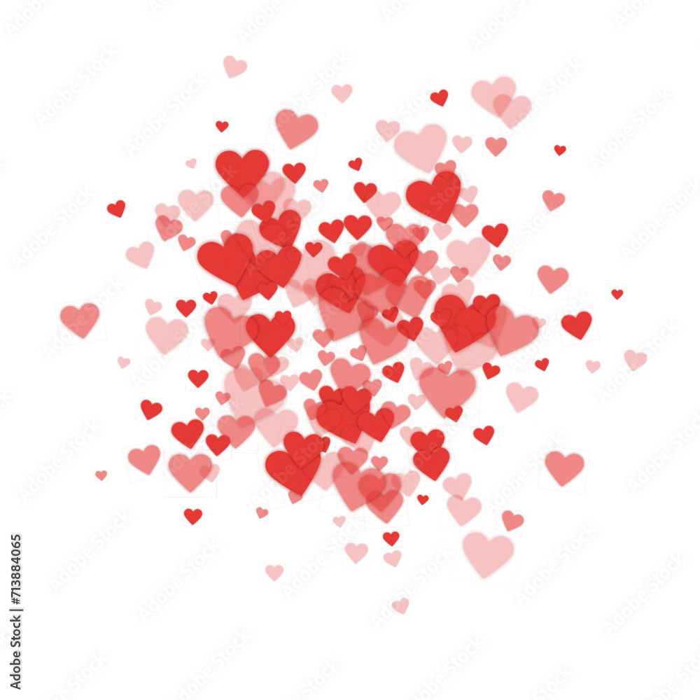 Red hearts scattered on white background.