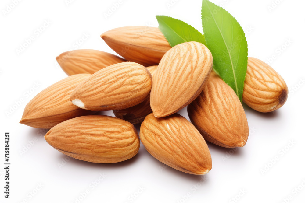 Almond pile isolated white background Almond pile isolated white background