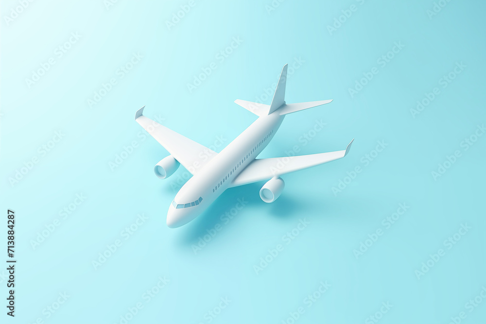 Plane on blue background. 3d render style illustration.