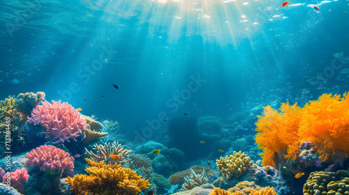 Stunning Coral Reef with Sunbeams and Marine Diversity © czphoto