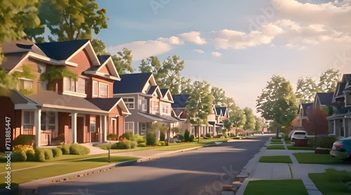 Street of suburban houses, modern city of the future photo
