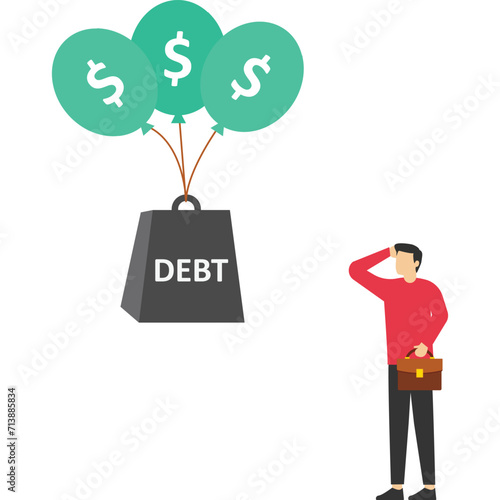 Taxation problem for wealth accumulation, cannot rising up cause of debt burden, debt burden, balloon with dollar money, Vector illustration design concept in flat style

