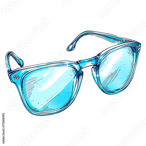 blue glasses on transparent background, illustration