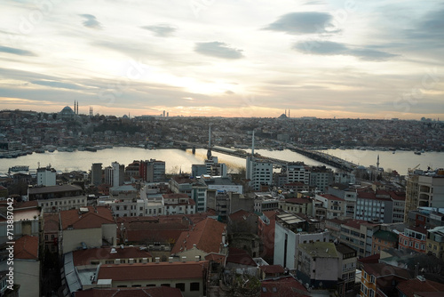 istanbul aerial cityscape at sunset from galata tower