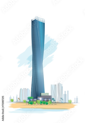 Cayan tower on a beautiful day with sun reflection. DUBAI, UNITED ARAB EMIRATES