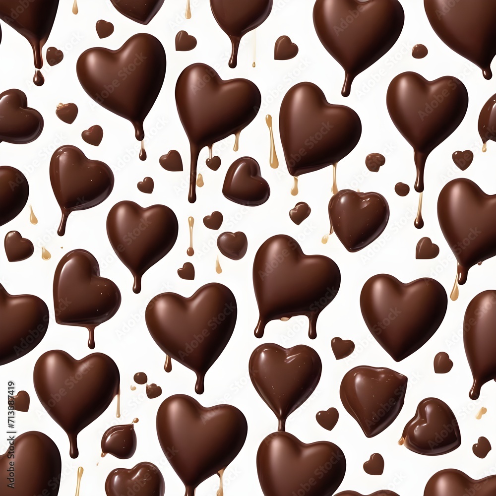 Fototapeta premium Valentine's day Set of Flat Lay of Liquid chocolate heart with drips and splashes, Valentine's day, isolated over on transparent background 