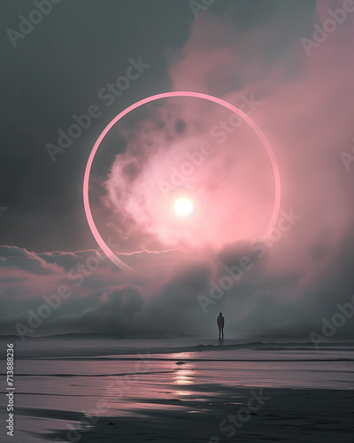 Solitude under a Pink Eclipse