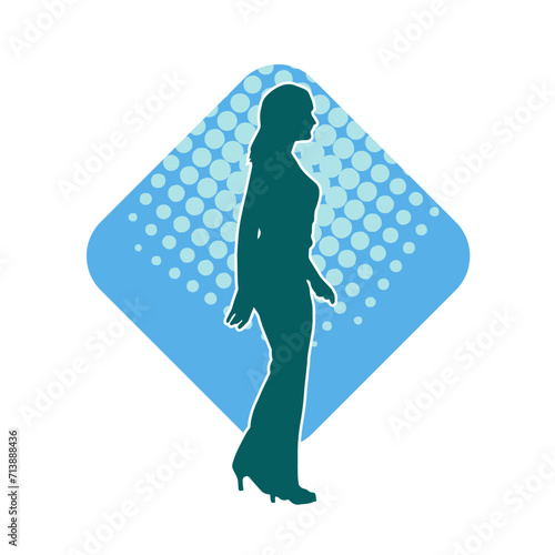 Silhouette of a secretary or female office worker wearing formal business suit.