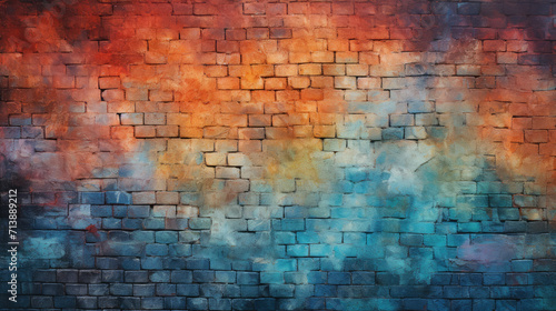 Brick wall background, ablaze colors grunge texture or pattern for design. © LFK