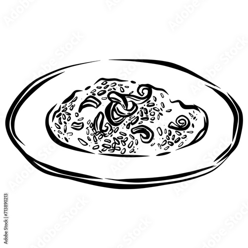 
Risotto illustration clipart Italian food hand drawn illustration Squid Ink Risotto vector seafood 

