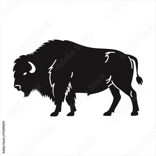 black silhouette of a American bison with thick outline side view isolated