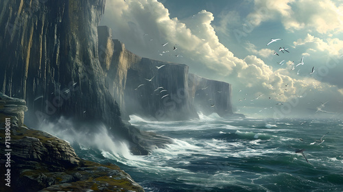 Powerful Waves and Towering Cliffs in a Coastal Scenery