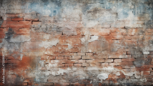 Brick wall background, discolored color grunge texture or pattern for design. Generative ai
