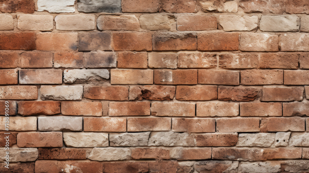 Fototapeta premium Brick wall background, ecru color grunge texture or pattern for design. Generative ai