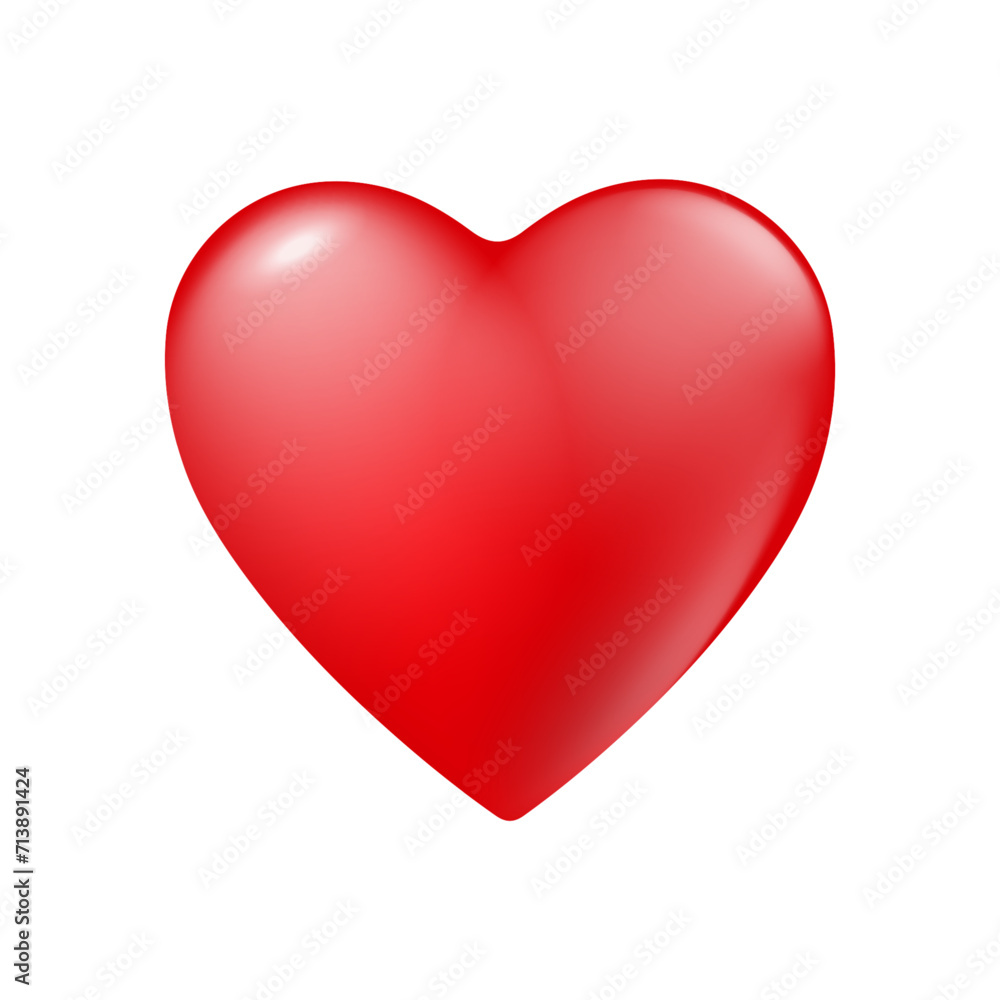 Realistic Heart Shape Closeup. Romantic Red Glossy Heart Shape Set for Valentine's Day.
