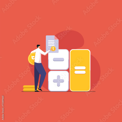 Income Tax Return, Government or State Taxes Payment, Person Calculating profits and costs with calculator