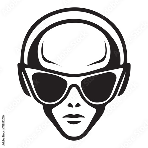 alien wearing sunglasses iconic logo vector illustration.