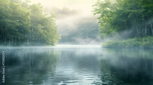 Nature's Serenity: Misty Forest River © czphoto