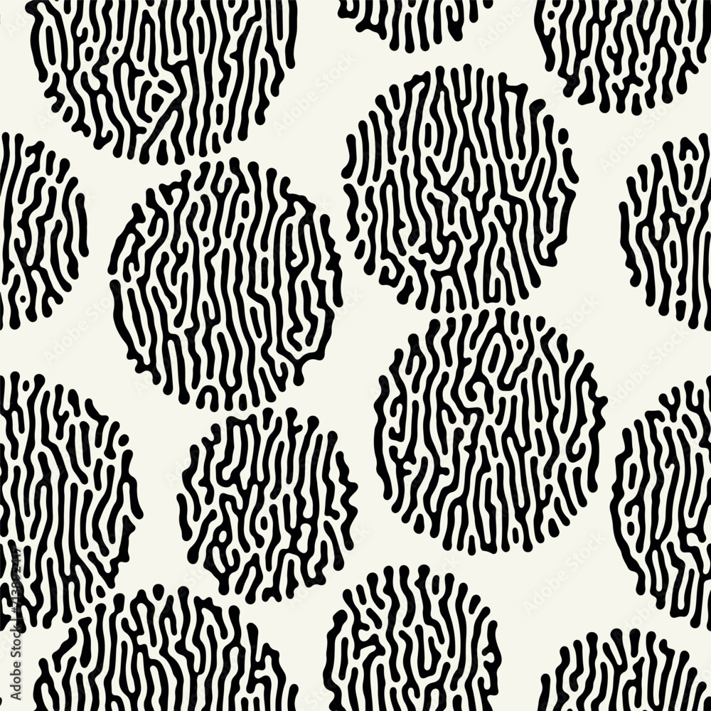 Fototapeta premium Vector seamless pattern. Random disposed organic shapes. Stylish structure with circles. Hand drawn abstract background. Can be used as swatch in Illustrator. Monochrome spotty print.