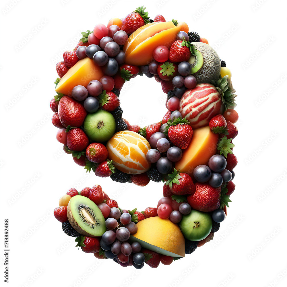 numbers made of fruit