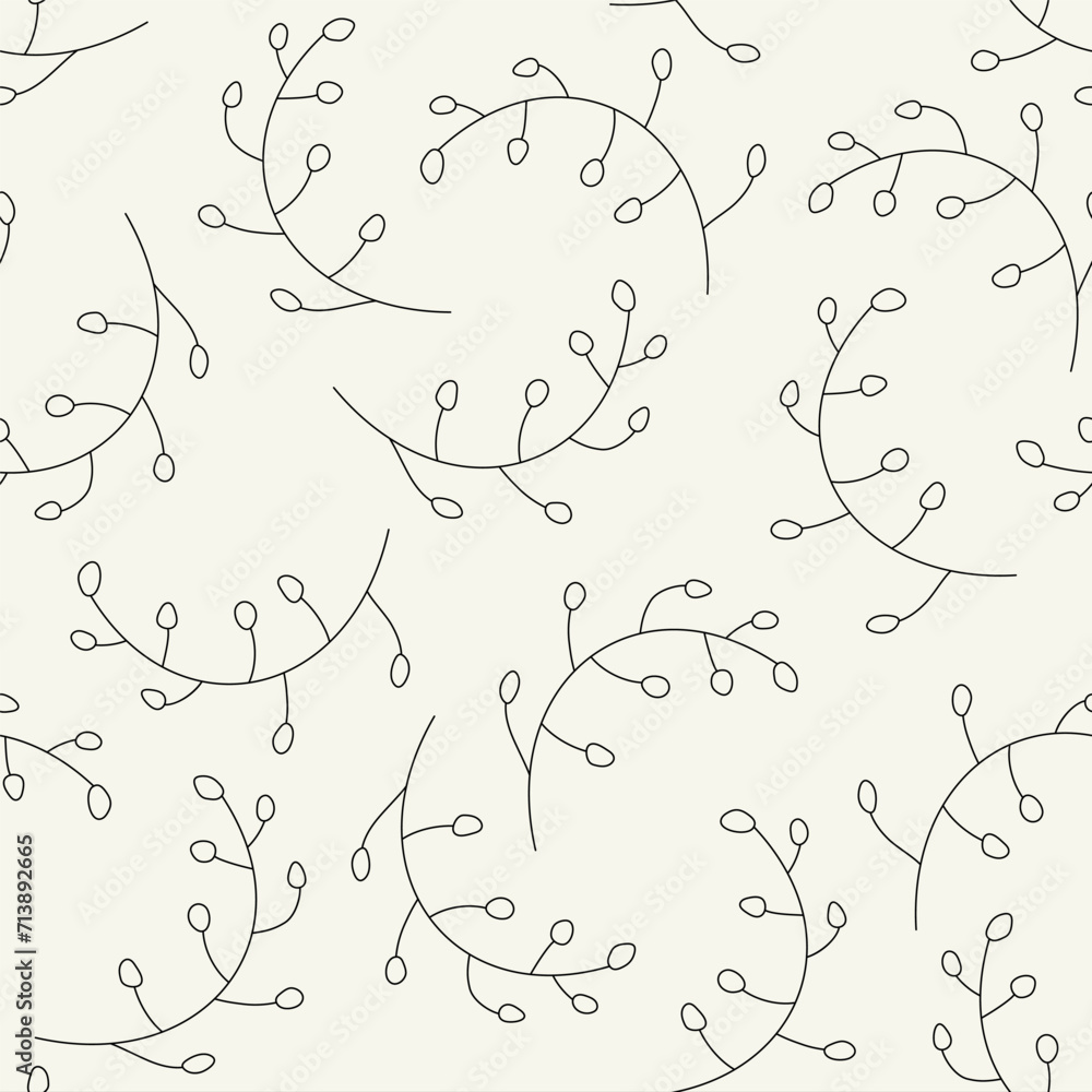 Vector seamless pattern with simple twigs and leaves. Graphically natural print. Repeating natural texture. Vector seamless pattern with simple twigs and leaves. Graphically natural print. Repeating natural texture.