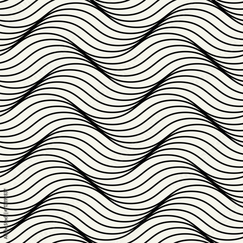 Vector seamless pattern. Wavy graphic design. Striped dynamic flow. Contemporary geometric monochrome pattern. Versatile and visually captivating swatch.