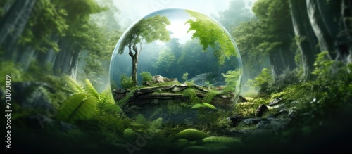 glass globe with trees, nature conservation earth day concept