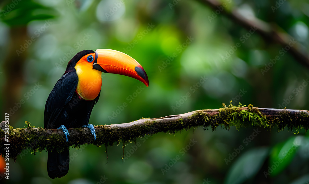 Toucan sitting on the branch in the forest, Generative AI Toucan sitting on the branch in the forest, Generative AI