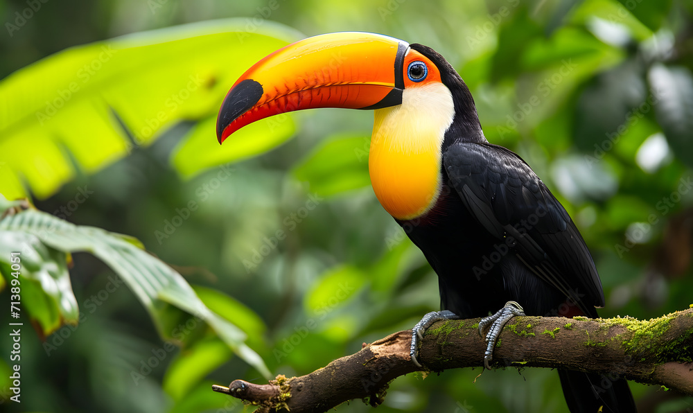 Obraz premium Toucan sitting on the branch in the forest, Generative AI