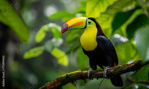 Toucan sitting on the branch in the forest, Generative AI