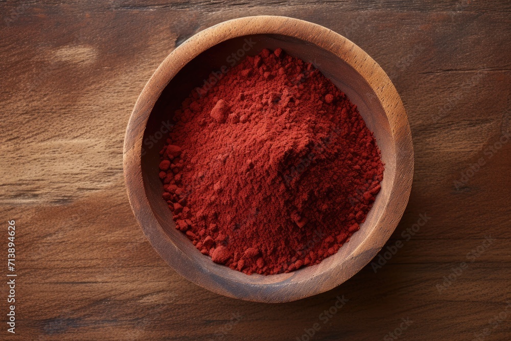 Sumac powder spice in wooden bowl popular in Middle Eastern cuisine Sumac powder spice in wooden bowl popular in Middle Eastern cuisine