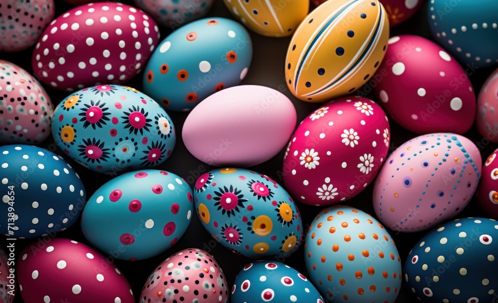 Vibrant easter eggs displayed against a pure plan backdrop, easter eggs image