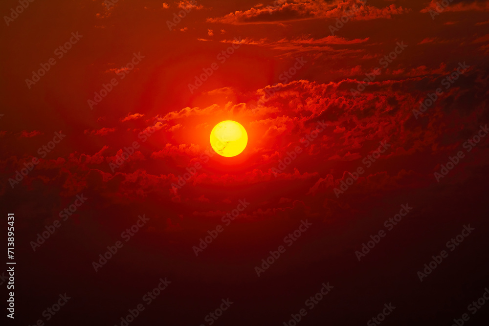 Golden sun and red sky at sunset. Golden sun and red sky at sunset.