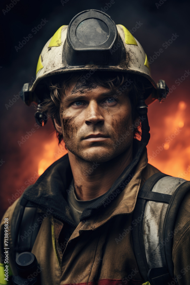 Close-up photo of male firefighter Close-up photo of male firefighter